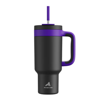 POWCAN 40 oz Tumbler with Handle, 2-in-1 Straw and Sip Lid, Leakproof, Dishwasher Safe, Insulated Stainless Steel Travel Coffee Mug, Keeps Cold for 34 Hours, Fits in Car Cup Holder (Midnight)