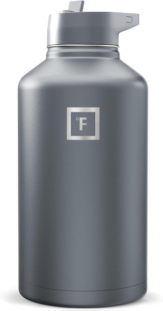IRON °FLASK Camping & Hiking Hydration Flask with Straw, Wide Mouth Insulated Stainless Steel Sports Water Bottle - 40 oz Midnight Black