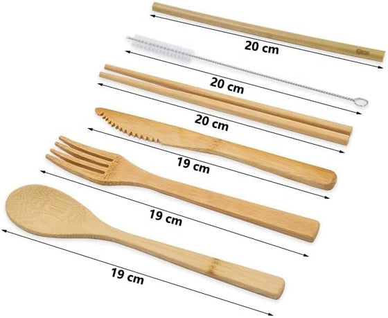 Eco-Friendly Travel Utensils Set: Lightweight Bamboo Forks, Spoons, Knives, Chopsticks, Straw in Wooden Case, Reusable Utensils for Lunch Box, Kids Camping Cutlery, Sustainable Portable Flatware - hover image
