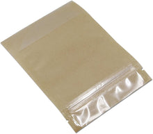PABCK 50 Pcs Clear Front Stand Up Airtight 3.9x5.9inch Brown Kraft Paper for Zip Food Storage Lock Bags Reclosable Zipper Resealable Heat Seal Pouch Coffee Snack Packaging (Usable Size 3.1x3.3 inch)