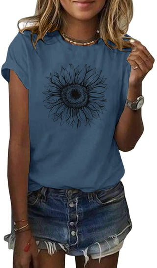 Cicy Bell Women's T Shirts Short Sleeve Tees Sunflower Graphic Loose Summer Tops