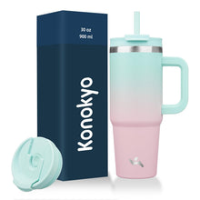 Konokyo 40 oz Tumbler with Handle and 2 Straws,2 in 1 Lid Insulated Water Bottle Stainless Steel Travel Coffee Mug,Mint