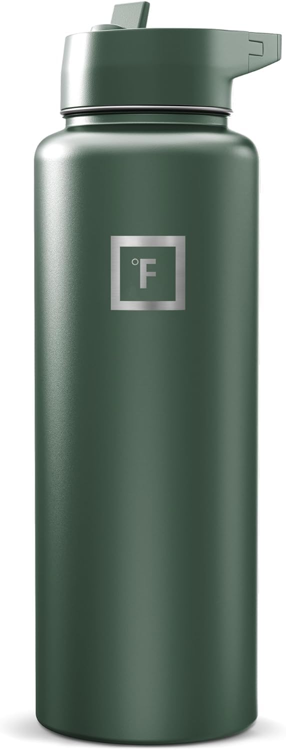 IRON °FLASK Camping & Hiking Hydration Flask with Straw, Wide Mouth Insulated Stainless Steel Sports Water Bottle - 40 oz Midnight Black