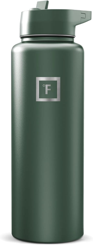IRON °FLASK Camping & Hiking Hydration Flask with Straw, Wide Mouth Insulated Stainless Steel Sports Water Bottle - 40 oz Midnight Black