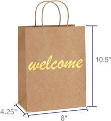 BagDream Brown Gift Bags with Handles 25Pcs 8x4.25x10.5 Welcome Paper Gift Bags for Shopping, Wedding Birthday Party Favor, Retail, Merchandise, Business, Recycled Medium Paper Sacks
