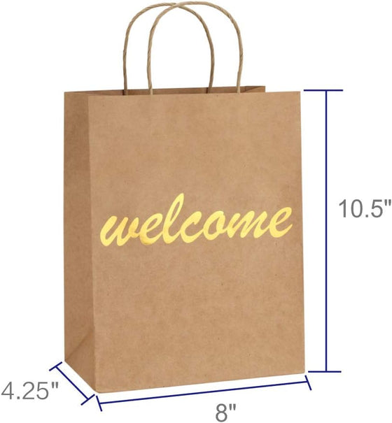 BagDream Brown Gift Bags with Handles 25Pcs 8x4.25x10.5 Welcome Paper Gift Bags for Shopping, Wedding Birthday Party Favor, Retail, Merchandise, Business, Recycled Medium Paper Sacks - hover image