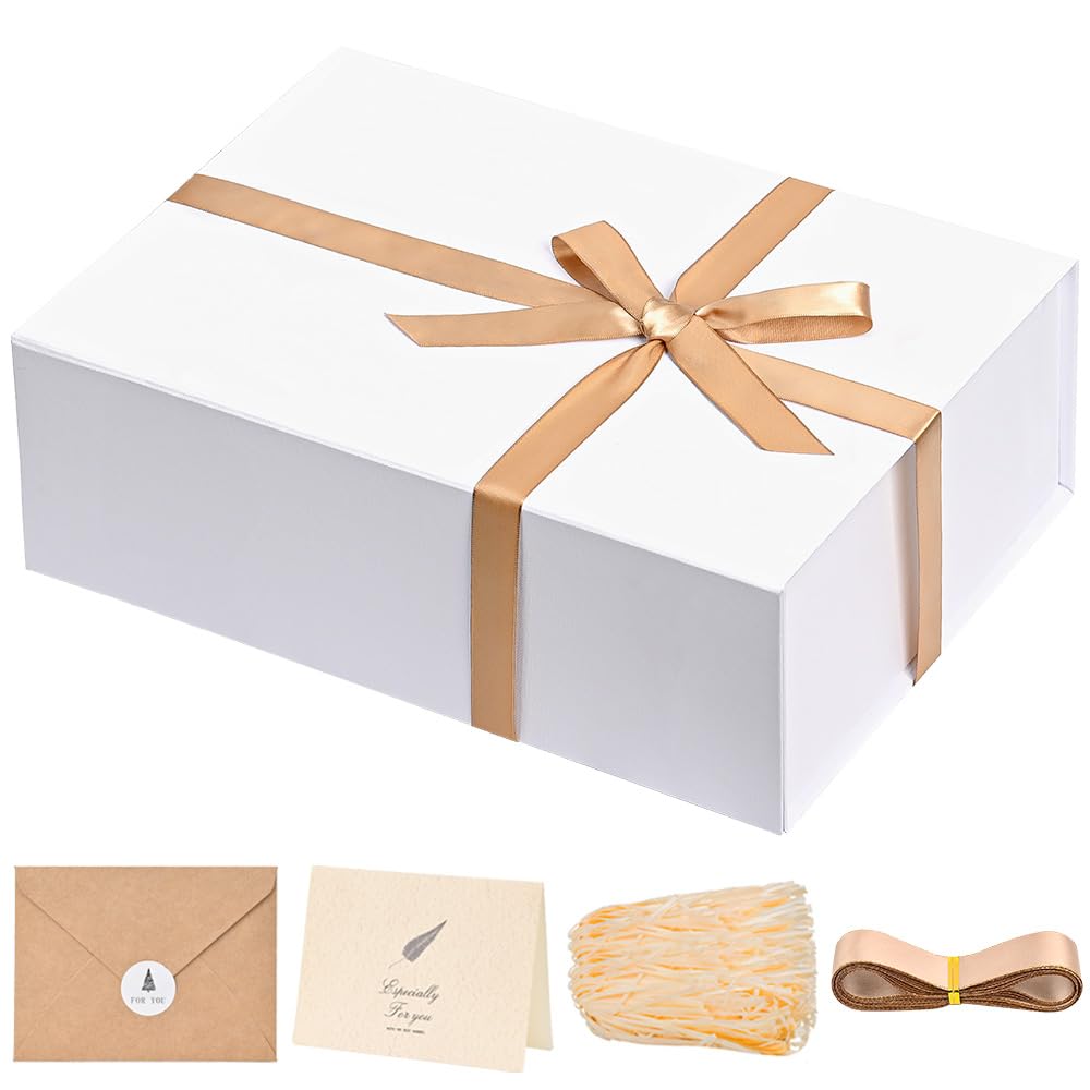 LIFELUM Gift Box 13.5''x10''x4'' Large Gifts Box with Magnetic Lids Black Gift Boxes for Father's Day graduation gifts Contains Card, Ribbon, Filler