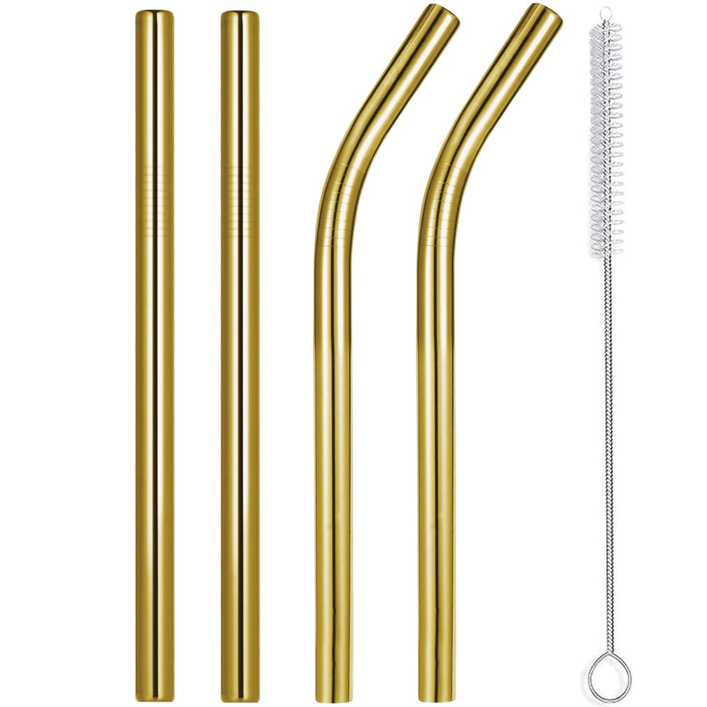 Vinaco Stainless Steel Smoothie Straws, 0.4'' Extra Wide Reusable Metal Drinking Straws for Milkshake, Smoothie, Beverage, Set of 4 with 1 Cleaning Brush