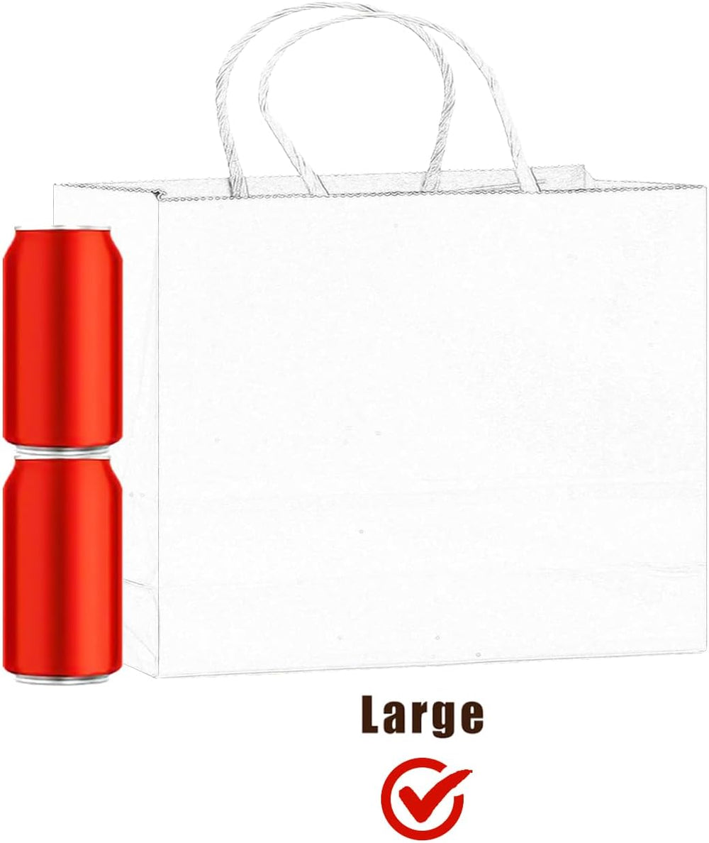 Bakepacker 100-Pack Wide Large Size Paper Bags With Handles Bulk 12.6"x4.3"x10" Black Party Kraft Shopping Bags
