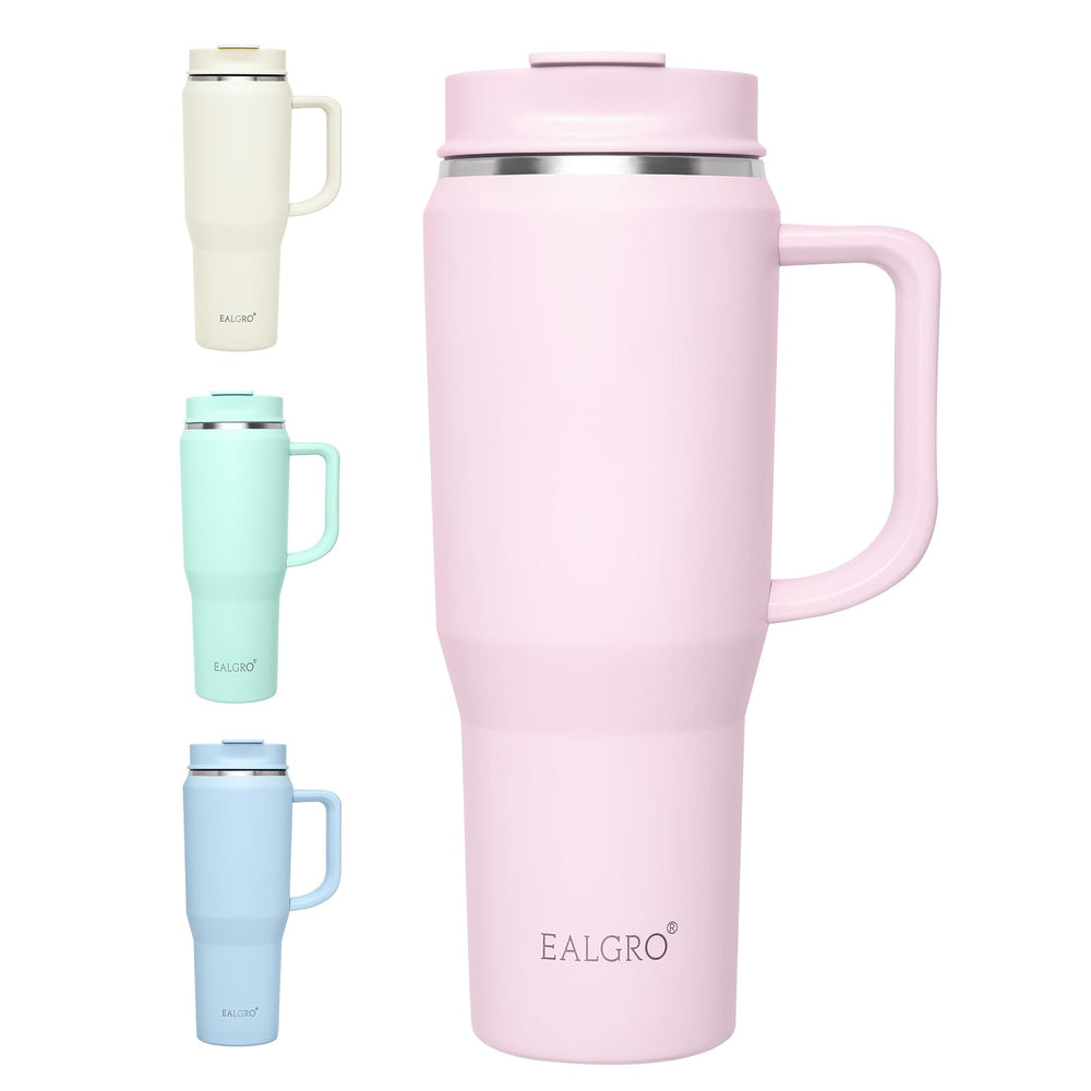 EALGRO 40 oz Tumbler with Handle, Insulated Tumblers with Lid and Straw, Large Metal Sports Water Bottle Jug, Thermal Stainless Steel Travel Coffee Mug Cup, Black