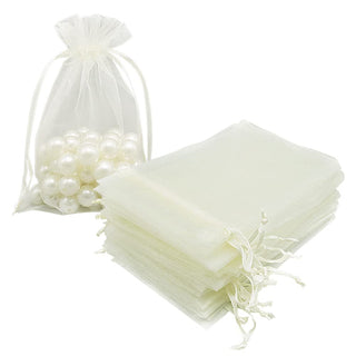 HRX Package 100pcs White Organza Bags, 4x6 inch Mesh Bags Drawstring Gift Bags Jewelry Pouches for Candy Wedding Favors Christmas