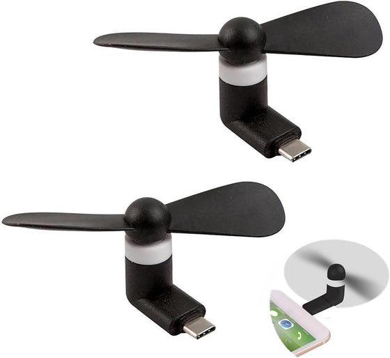 Sokelinn-six Type C Phone Fan, Mini USB C Cooling Hand Fans Portable Summer Cooler for ipad Type C Plug Devices-2 Pieces (Black)