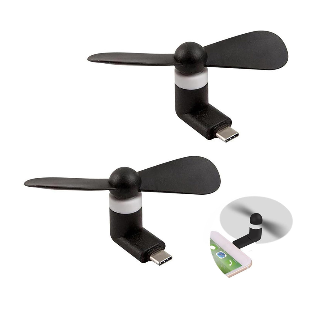 Sokelinn-six Type C Phone Fan, Mini USB C Cooling Hand Fans Portable Summer Cooler for ipad Type C Plug Devices-2 Pieces (Black)