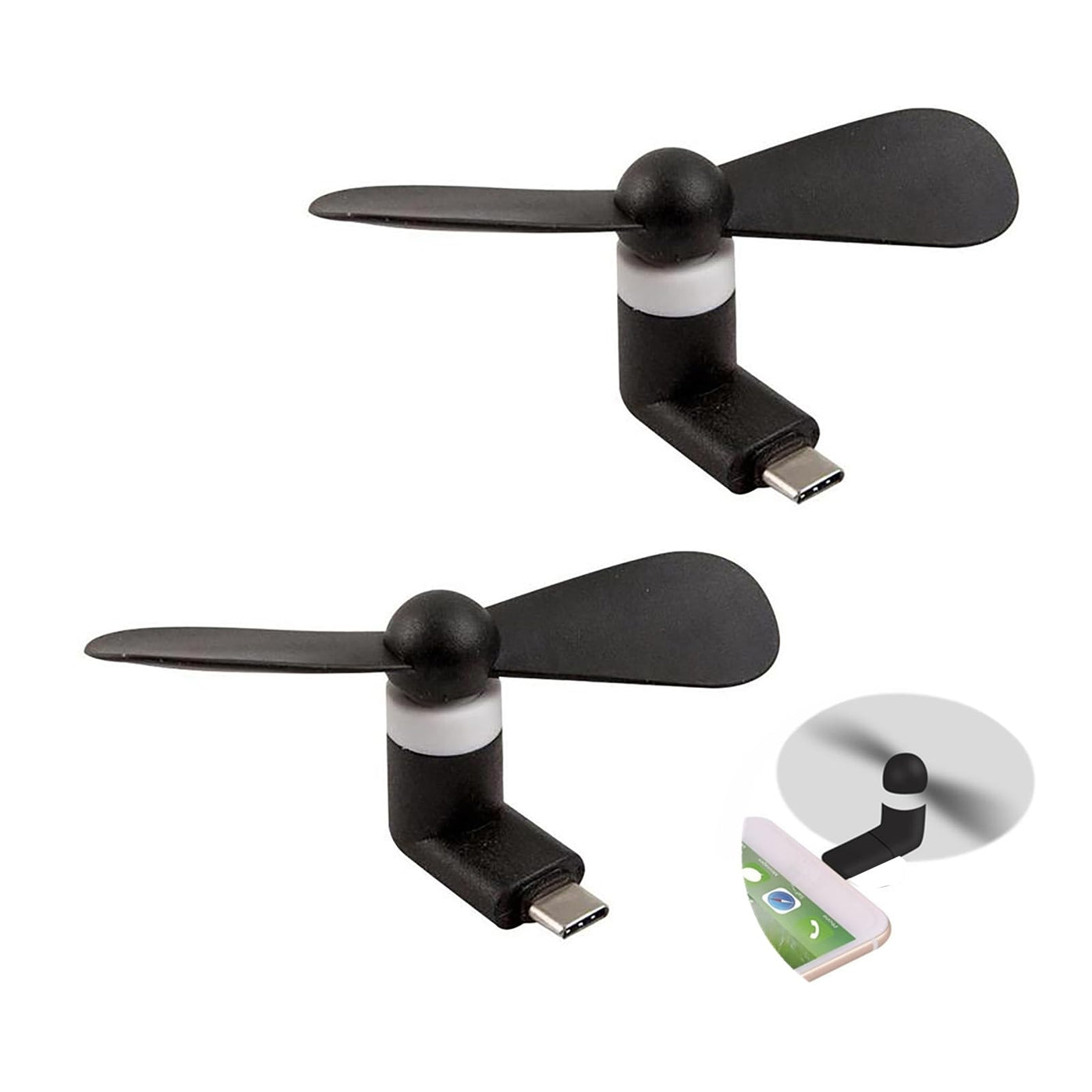 Sokelinn-six Type C Phone Fan, Mini USB C Cooling Hand Fans Portable Summer Cooler for ipad Type C Plug Devices-2 Pieces (Black)