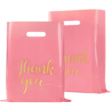 100 Pack Pink Thank You Shopping Bags for Small Business - 12"x15" Extra Thick 2.36 Mil Plastic Retail Thank You Bags with Handles for Stores, Boutique, Clothes, Business Gift