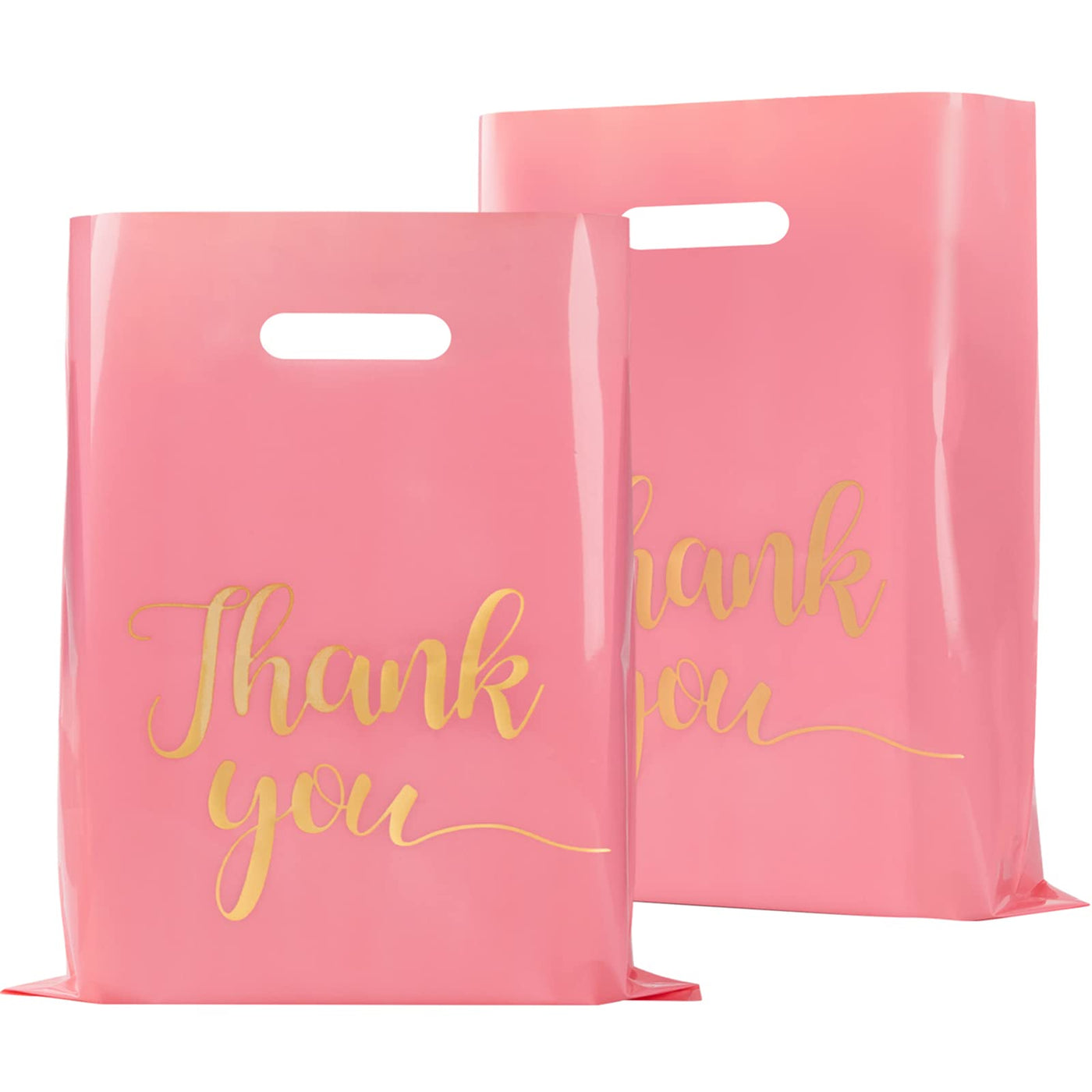 100 Pack Pink Thank You Shopping Bags for Small Business - 12"x15" Extra Thick 2.36 Mil Plastic Retail Thank You Bags with Handles for Stores, Boutique, Clothes, Business Gift