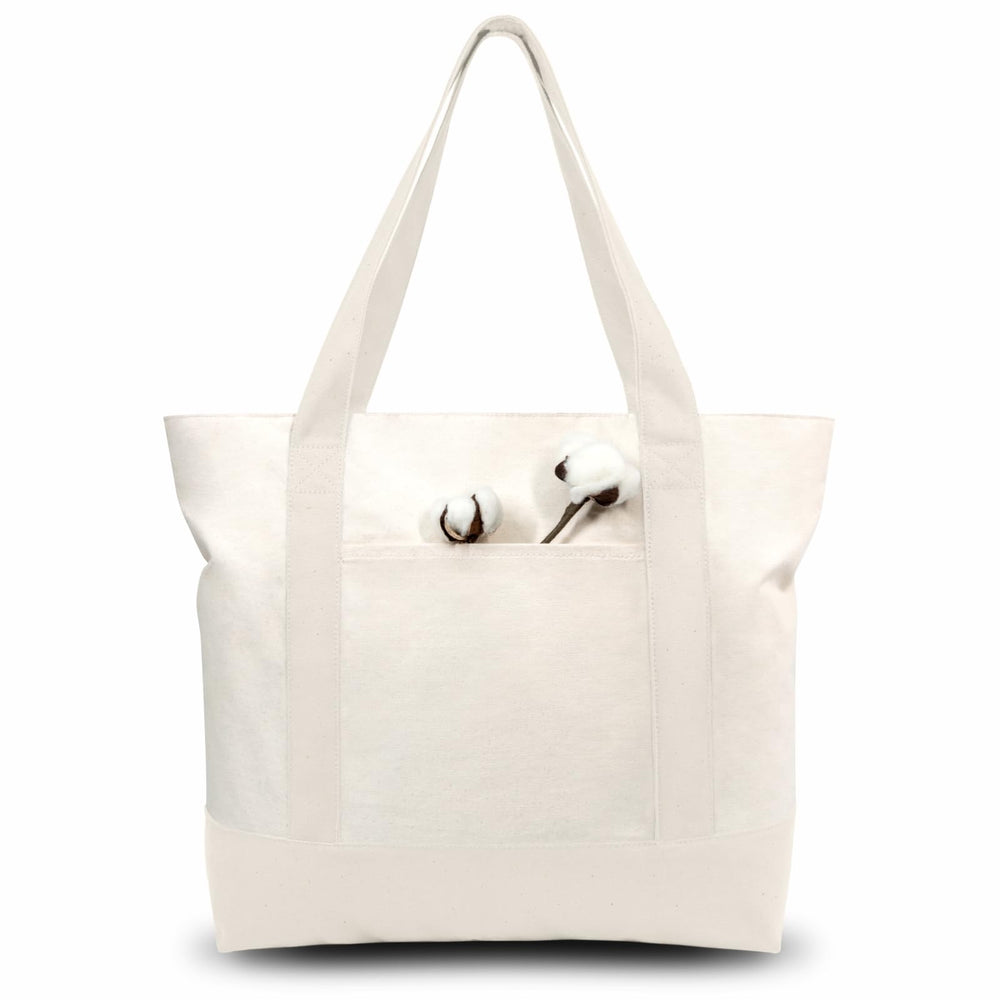 TOPDesign 1 | 3 | 6 | 30 Pack Canvas Tote Bag with an External Pocket, Reusable Grocery Shopping Bag, Top Zipper Closure, Daily Essentials (Black/Natural Pack of 1)