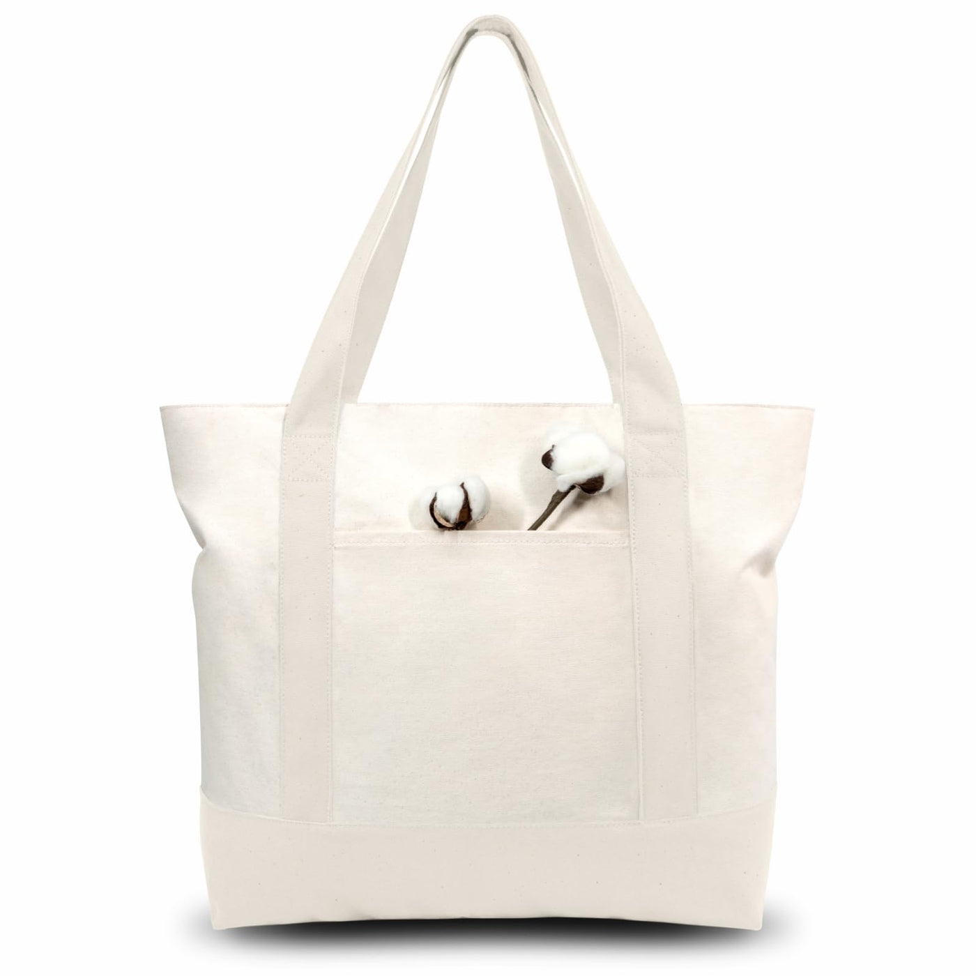 TOPDesign 1 | 3 | 6 | 30 Pack Canvas Tote Bag with an External Pocket, Reusable Grocery Shopping Bag, Top Zipper Closure, Daily Essentials (Black/Natural Pack of 1)