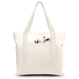 TOPDesign 1 | 3 | 6 | 30 Pack Canvas Tote Bag with an External Pocket, Reusable Grocery Shopping Bag, Top Zipper Closure, Daily Essentials (Black/Natural Pack of 1)