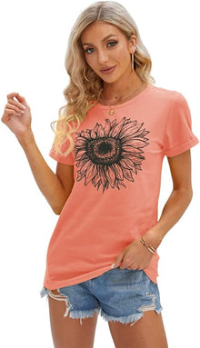 Cicy Bell Women's T Shirts Short Sleeve Tees Sunflower Graphic Loose Summer Tops