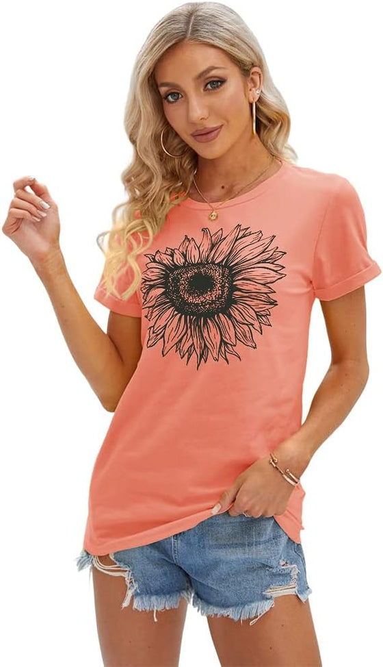 Cicy Bell Women's T Shirts Short Sleeve Tees Sunflower Graphic Loose Summer Tops - hover image