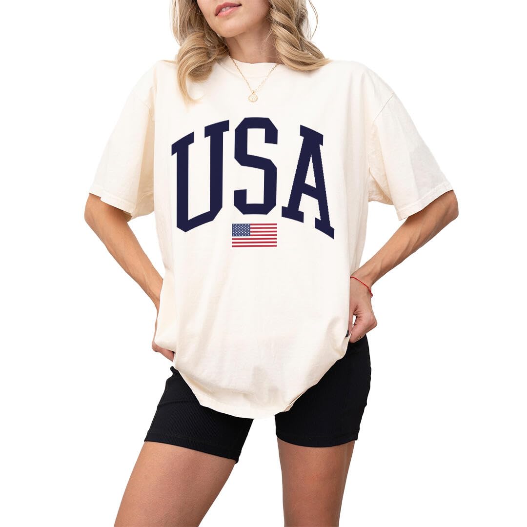USA T-Shirt for Men, Women, Unisex - Vintage American Flag Graphic Tee - Patriotic Short Sleeve Crew Neck Top - 100% Cotton