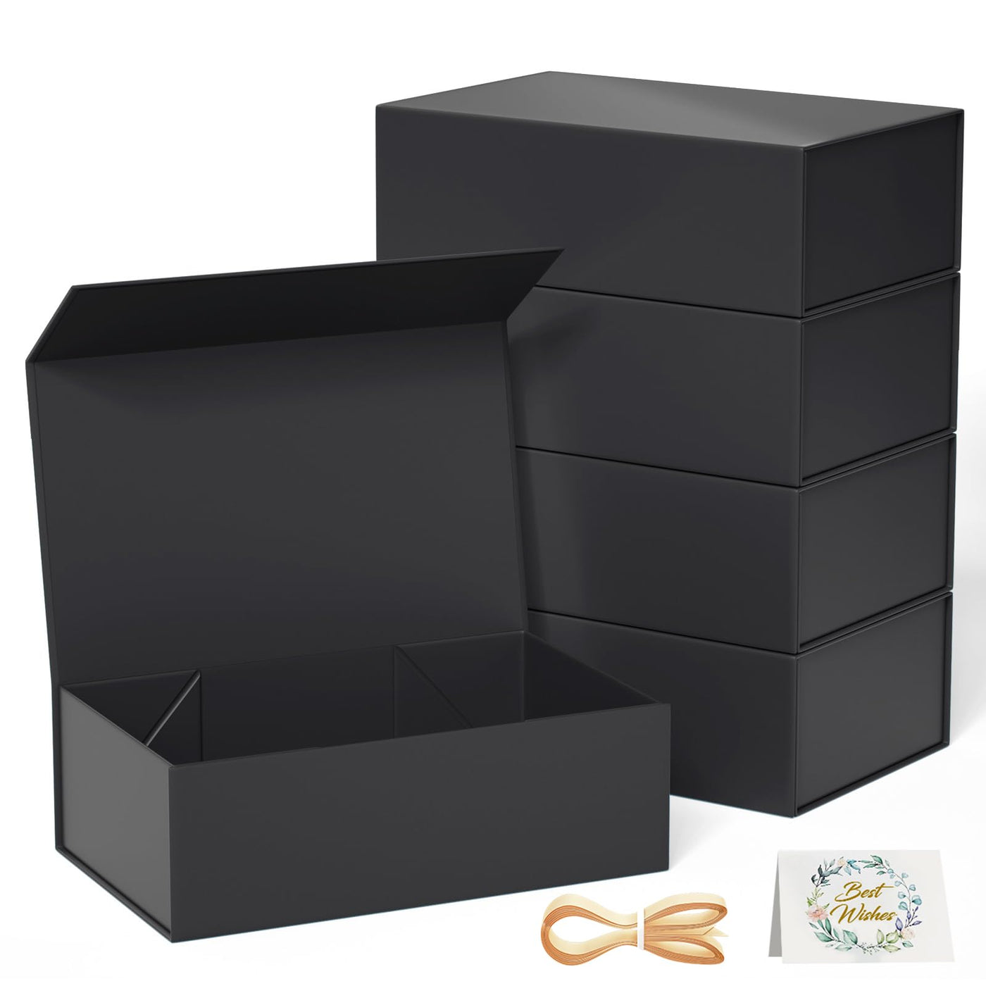 RYDDOY Black Gift Box, 9.5x6x3'' Gift boxes for Presents with Lids Magnetic Closure Rectangle Collapsible for Groomsman Proposal Box, Wedding, Christmas, Halloween, Birthday Gift Packging