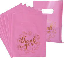 Wishop 100 Pieces Pink Thank You Merchandise Bags Party Gift Bags Candy Bags for Boutique, Retail, Gift Bags, Clothes, Party Favors (Pink/Gold, 6.3x7.9 Inches)