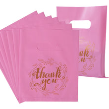 Wishop 100 Pieces Pink Thank You Merchandise Bags Party Gift Bags Candy Bags for Boutique, Retail, Gift Bags, Clothes, Party Favors (Pink/Gold, 6.3x7.9 Inches)
