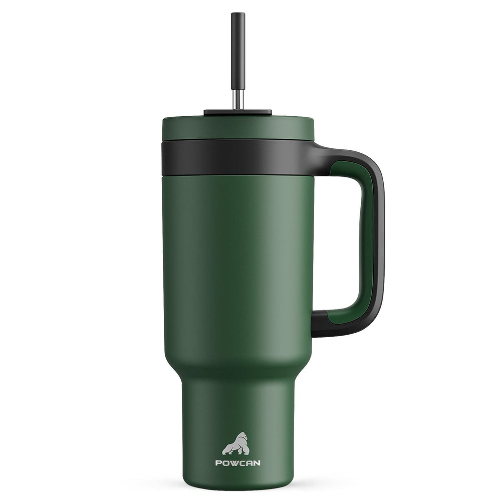 POWCAN 40 oz Tumbler with Handle, 2-in-1 Straw and Sip Lid, Leakproof, Dishwasher Safe, Insulated Stainless Steel Travel Coffee Mug, Keeps Cold for 34 Hours, Fits in Car Cup Holder (Midnight)