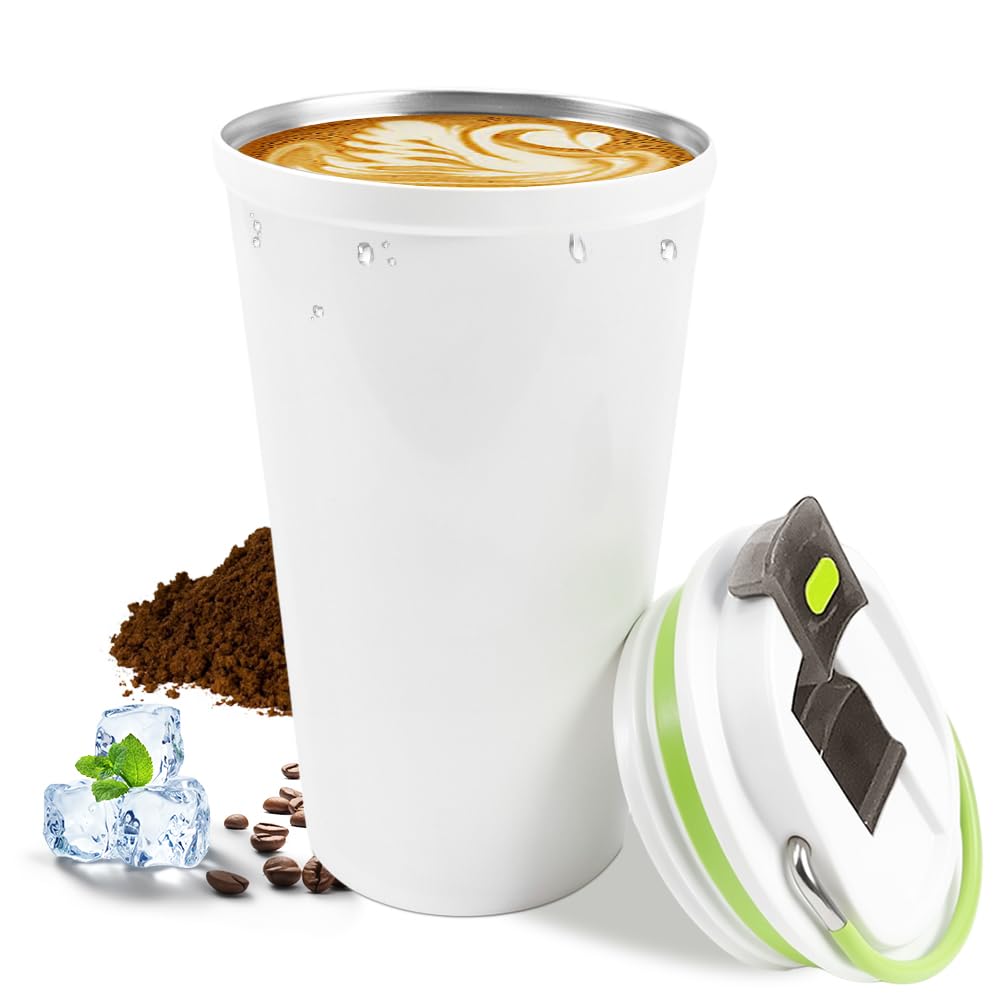 SPLMIFA Travel coffee mugs leak-proof, reusable coffee cups with lids, stainless steel vacuum insulated coffee tumblers, thermal insulation cups for men & women keep drinks hot & cold(2nd-Black, 12OZ)