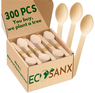 ECOSANX® 120 PCs Disposable Wooden Cutlery set 6.3" Splinter Free Compostable Utensils for party, Eco-Friendly, 100% All-Natural Bamboo Utensils set for picnic, Bamboo cutlery set for Events & More