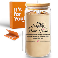 wtisan Housewarming Gifts for New Home - Sweet Home Aesthetic Can Shaped Glass Cup, 16oz Iced Coffee Tumbler - House Warming Gift Ideas with Lid, Straw & Card for Couple, New Homeowner