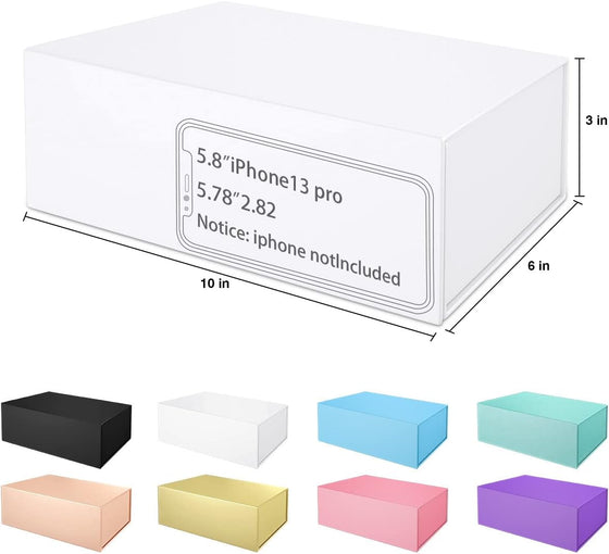 White Gift Box 10" x 6" x 3" with Magnetic Closure Lid Gift Boxe for Presents,Bridesmaid Gifts Boxes,Cute Box,Birthday Box,Luxury for Gift Packaging, Magnetic Gift Boxe for Wrapping Gifts (White) - hover image