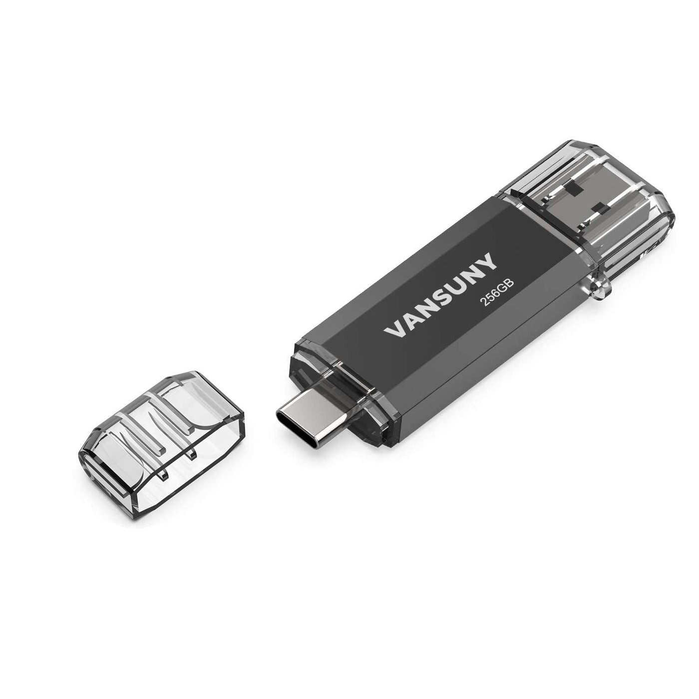 Vansuny 2 Pack 128GB USB C Flash Drive 2 in 1 OTG USB 3.0 + Tape C Memory Stick with Keychain Dual Type C Thumb Drive Photo Stick Jump Drive (Black and Silver)