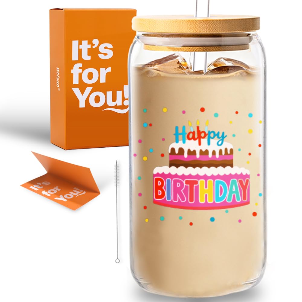 wtisan Housewarming Gifts for New Home - Sweet Home Aesthetic Can Shaped Glass Cup, 16oz Iced Coffee Tumbler - House Warming Gift Ideas with Lid, Straw & Card for Couple, New Homeowner
