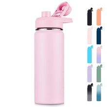 Fijinhom 18 oz Insulated Water Bottle with Handle, 304 Stainless Steel Water Bottles with Wide Mouth, Double Wall Vacuum Sports Water Bottle, BPA Free, Keep Cold and Hot, Pink