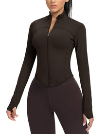 AVGO Women's Cropped Running Workout Jackets Zip Slim Fit Athletic Tops with Thumb Holes