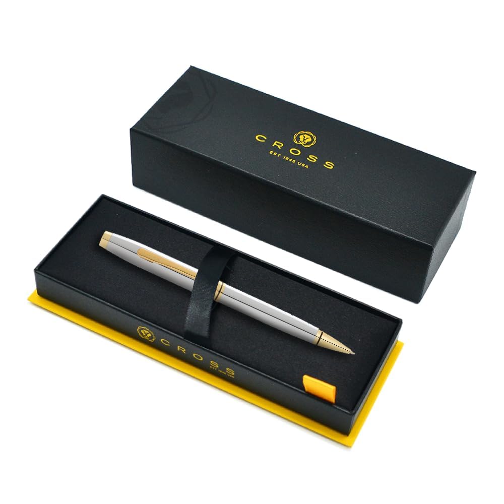 Cross Coventry Polished Chrome with Gold-Tone Ballpoint Pen - Refillable Pen for Smooth Writing - Professional, Elegant Accessory - Black Ink - Long-Lasting Use - Desk Essential - Gift-Ready
