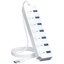 ONFINIO USB Hub 3.0, 7-Port USB Hub Splitter with Individual On/Off Switches and Lights, 3.2ft/1m Long Cable Compatible with MacBook, Laptop, Surface Pro, PS4, PC, Flash Drive, Mobile HDD-Purple