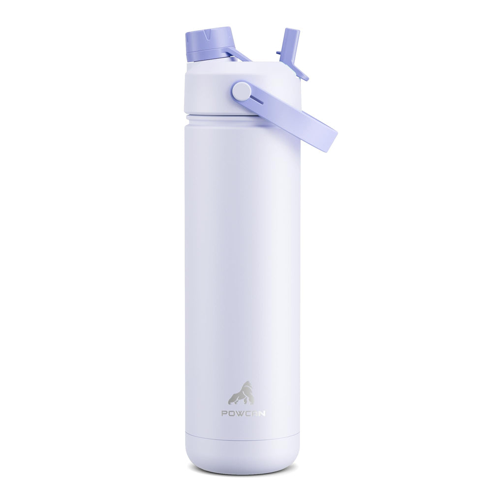 POWCAN 26 oz Insulated Water Bottle with 2-in-1 Straw and Spout Lid, Keep Cold 24H, Leak-Proof, Fits in Car Cup Holder, Stainless Steel Water Bottle for Sports, Travel, and School (Cotton Candy)
