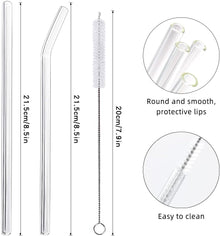 ANNVCHI 16 Pack Reusable Glass Straws,Set of 6 Straight and 6 Bent with 4 Cleaning Brush,Perfect for Smoothies,Tea, Juice, Milkshakes(8.5''x10 MM)