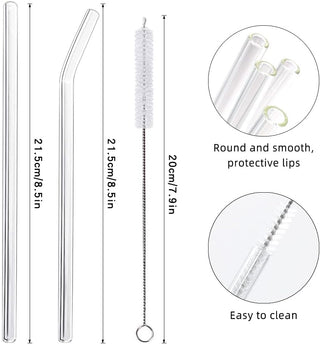 ANNVCHI 16 Pack Reusable Glass Straws,Set of 6 Straight and 6 Bent with 4 Cleaning Brush,Perfect for Smoothies,Tea, Juice, Milkshakes(8.5''x10 MM)