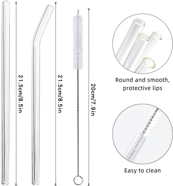 ANNVCHI 16 Pack Reusable Glass Straws,Set of 6 Straight and 6 Bent with 4 Cleaning Brush,Perfect for Smoothies,Tea, Juice, Milkshakes(8.5''x10 MM) - hover image