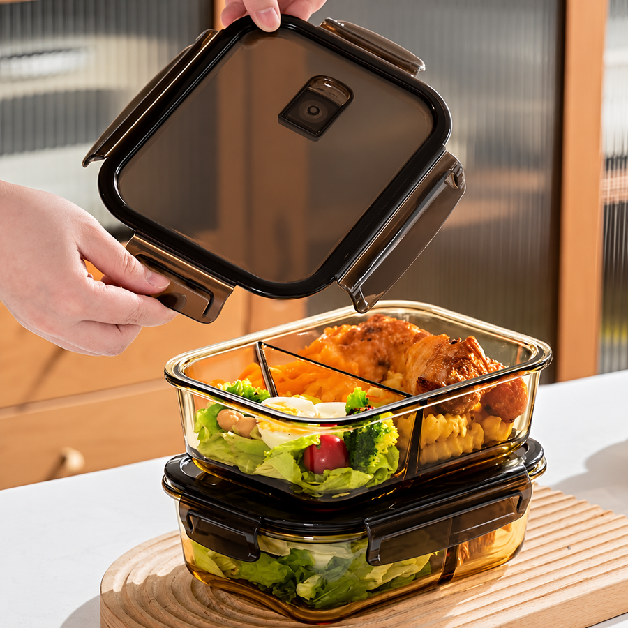 1000ml Two-Compartment Amber Glass Lunch Box