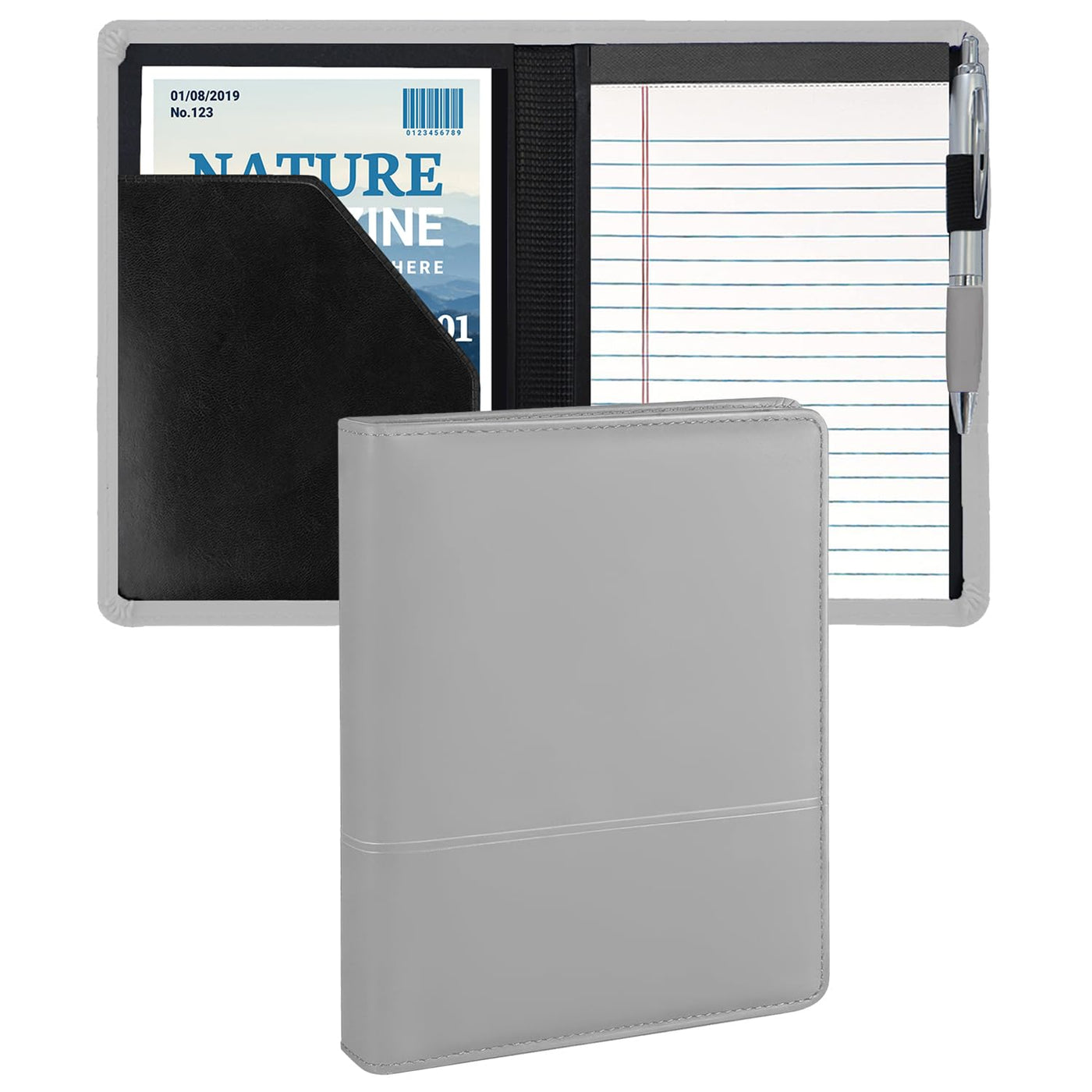 Padfolio/Portfolio Binder, Mini Padfolio Portfolio Binder 5 x 8 Legal Writing Pad, A5 Document Organizer Folder for Men Women,Silver