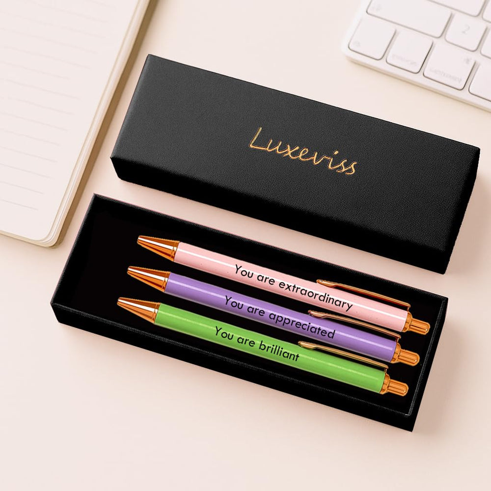 3 pcs Inspirational Pens - Nice Cute Fancy Pen Set Gifts for Women Teacher Coworkers Appreciation Office Supplies Black Ink