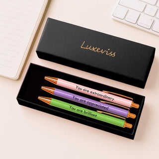 3 pcs Inspirational Pens - Nice Cute Fancy Pen Set Gifts for Women Teacher Coworkers Appreciation Office Supplies Black Ink