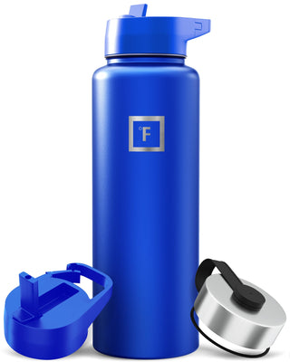 IRON °FLASK Camping & Hiking Hydration Flask with Straw, Wide Mouth Insulated Stainless Steel Sports Water Bottle - 40 oz Midnight Black