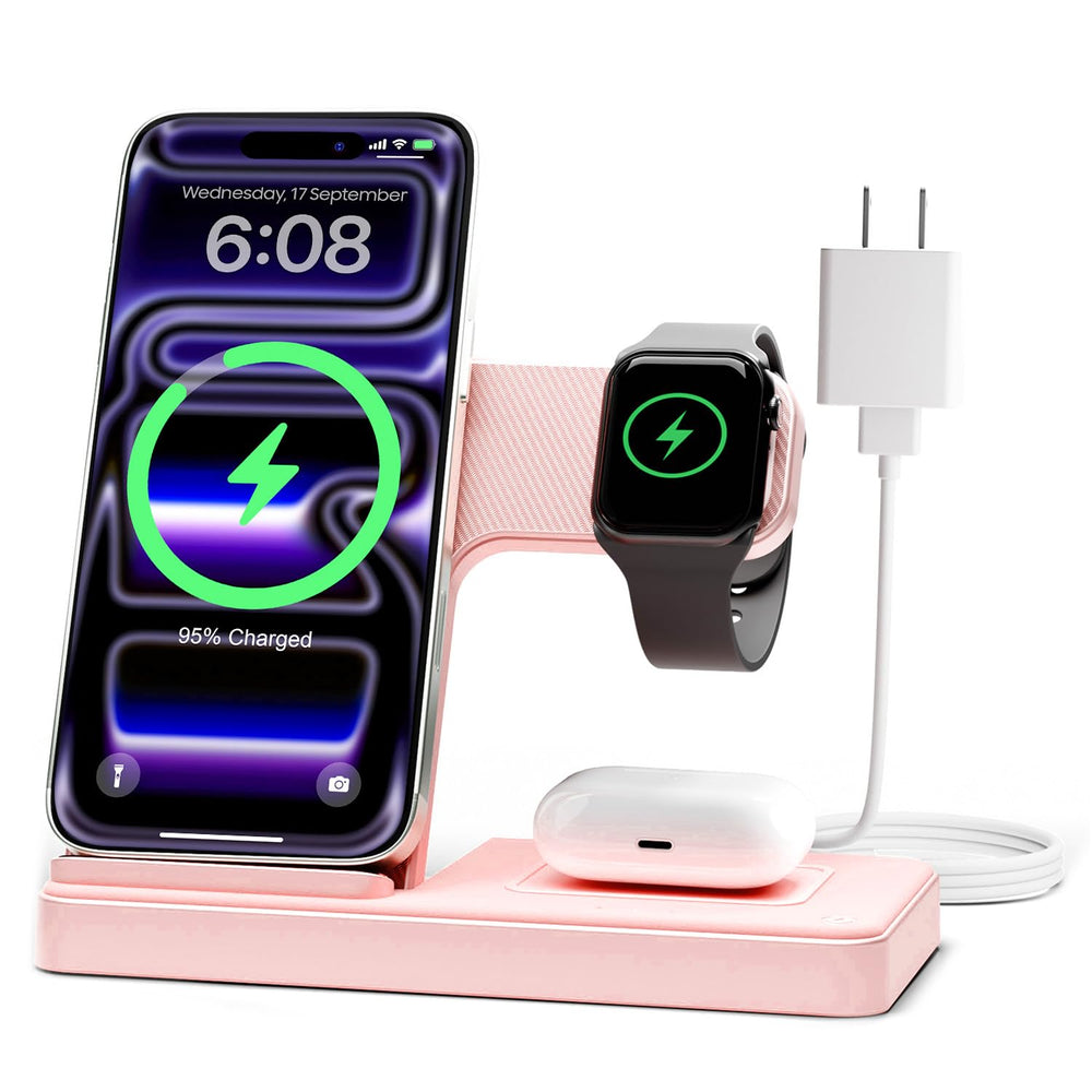 Wireless Charger iPhone Charging Station: 3 in 1 Charger Stand Multiple Devices for Apple - iPhone 17 16e 16 15 14 Pro Max 13 12 11 - Watch 11 10 9 8 7 6 5 4 3 2 SE and Ultra Series - Airpods 4 3 Pro